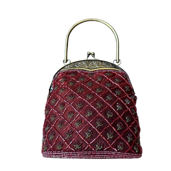 J & X New York Copper Satin Sequin Beaded Handbag Purse Victorian Party Ornate - Picture 1 of 6